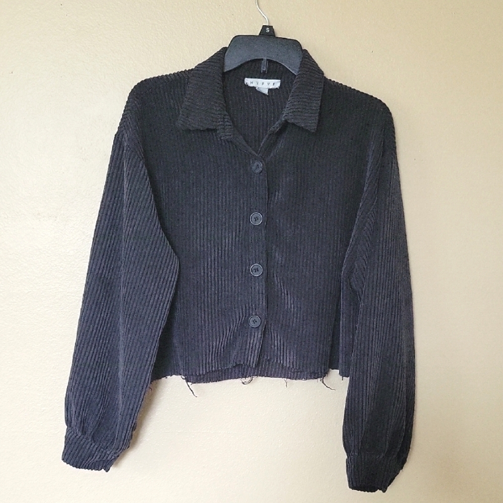 HYFVE Womens Charcoal Corduroy Cropped Shacket - Size Medium
